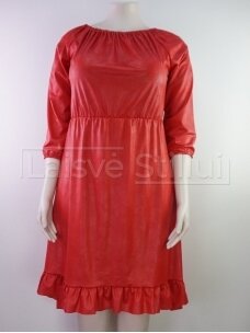 Raudona odos imitacijos suknelė pailginta nugara