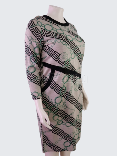 Rusva suknelė žaliu raštu su kišene 1